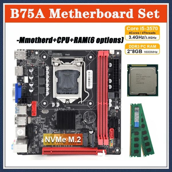 Cartes mères B75A Kit de carte mère avec i5 3570 Processeur LGA 1155 PC Kit de jeu de la carte mère avec 2 * 8 Go 16 Go 1600MHz DDR3 Prise en charge nvme M.2