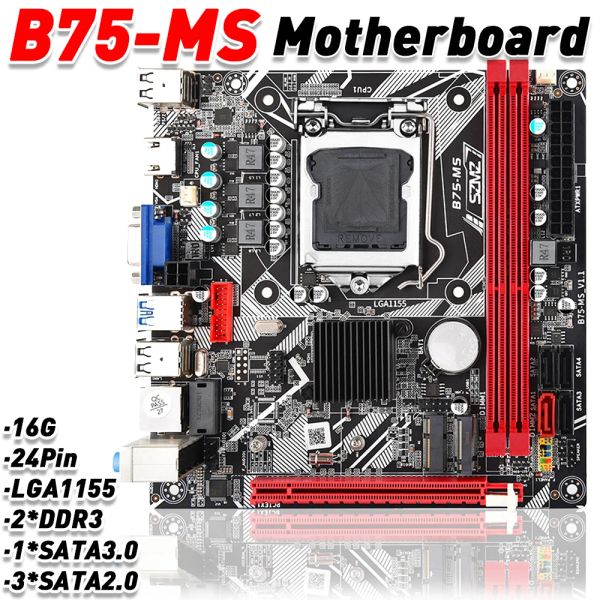 Cartes mères B75ms 16GB ITX Motherboard LGA 1155 Prise en charge USB3.0 SATA3.0 + NVME M.2 + WiFi Bluetooth Ports Placa Mae 1155 B75 Desktop DDR3 MB