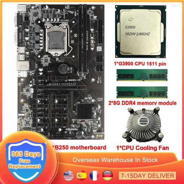 Juego de placa base para minería BTC B250 MSATA LGA 1151 12 PCIE PCI-E 1x 16x tarjeta gráfica GPU G3090 CPU 2 8G DDR4 ETH Miner Rig