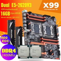 Cartes mères Carte mère DDR4 Dual X99 avec 2011-3 XEON E5 2620 V3 2 8GB 16GB 2400MHz REG ECC Mémoire RAM Combo Kit USB