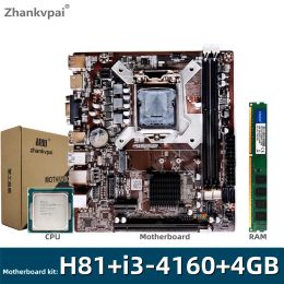 Cartes mères de bureau H81 LGA 1150 Carte mère avec Intel i3 4160 CPU 3,6 GHz Support à double noyau DDR3 4GB USB 3.0 VGA M.2 KIT NVME