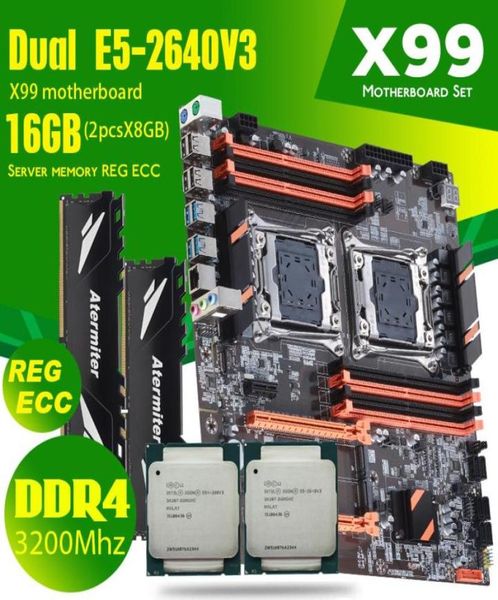 Cartes mères Double X99 carte mère avec 20113 XEON E5 2640 V3 2 8GB 16GB 3200MHz REG ECC mémoire RAM Combo Kit USBMotherboards9022794