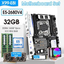 Moederborden E8i moederbordkit LGA2011-3 E5 2680 V4 Processor 2 16GB 32 GB Reg geheugen 256 GB M.2 SSD GTX1060 3GB grafische kaart CPU Fanmother