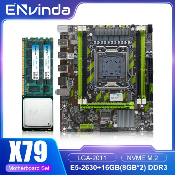 Cartes mères Envinda X79 Motherboard LGA 2011 E52630 CPU 2 * 8GB DDR3 = 16 Go Reg ECC RAM PC3 10600R Mémoire Kit combo Kit NVME SATA Server