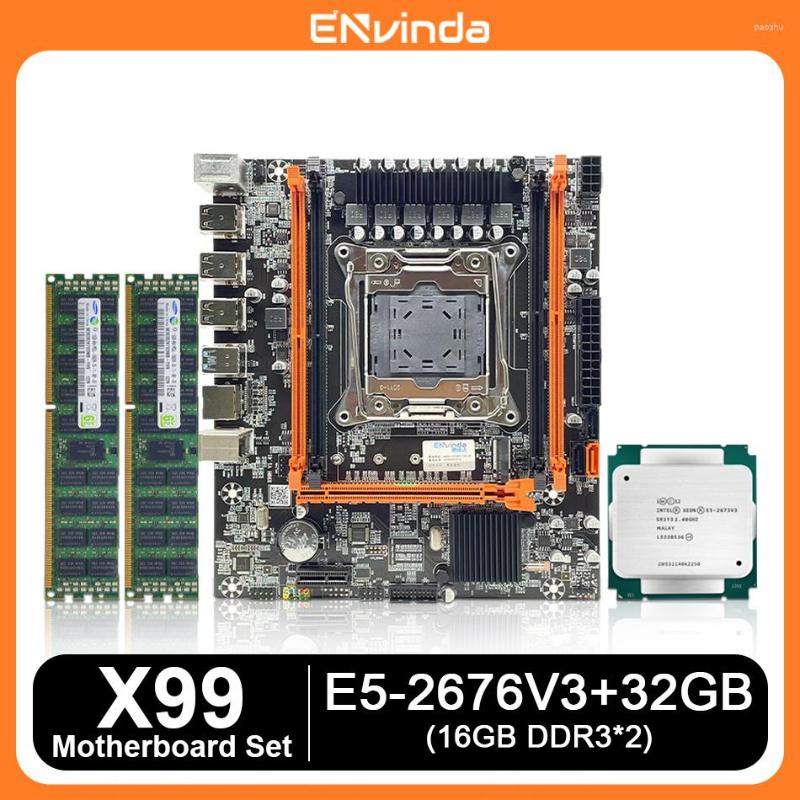 Motherboards ENVINDA X99 Motherboard Kit Com Xeon E5 2676V3 LGA2011-3 CPU 2 16GB PC3 1600MHz DDR3 DIMM Memória RAM REG ECC NVME M.2
