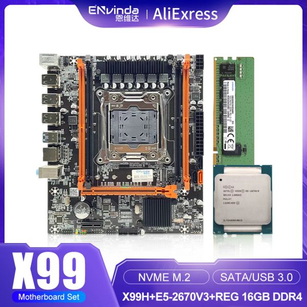 Cartes mères Envinda X99 Ensemble de carte mère avec Xeon E5 2670 V3 LGA20113 CPU 1 * 16GB = REG ECC 16GB PC4 RAM DDR4 MÉMOIRE RAM