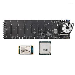 Placas base Placa base de minería BTC ETH-B75 con ventilador de CPU G530 128G SSD LGA1155 8 ranuras PCIE 65mm USB3.0 compatible con DDR3/DDR3L DIMM RAM