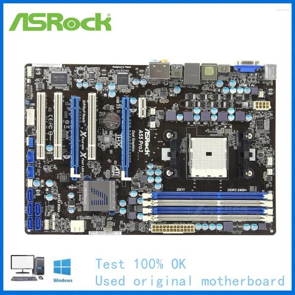 Cartes mères pour ASROCK A55 PRO3 Computer USB2.0 SATA II Carte mère FM1 APU CPU DDR3 AMD A55M Bureau de bureau Utilisé