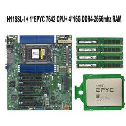 Cartes mères pour Supermicro H11SSLI Socket de carte mère SP3 + 1 * EPYC 7642 48C / 96T180W Processeur CPU + 4 * 16 Go = 64 Go RAM DDR42666MHz Mémoire