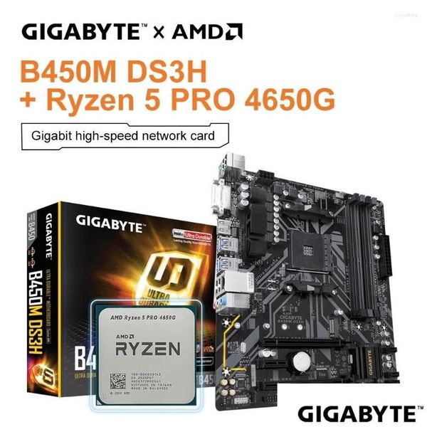 Cartes mères Gigabyte B450M Ds3H V2 Amd 4650G Cpu Micro-Atx B450 Ddr4 293Hz M.2 USB 3.1 128G Kit de carte mère Placa Mae Drop Delivery C Dhtvi