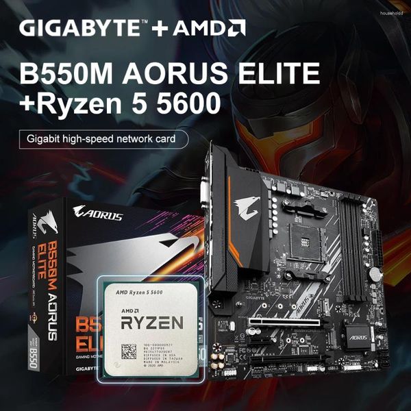 Placas Base GIGABYTE B550M AORUS ELITE Placa Base AMD Ryzen 5 5600 R5 CPU Procesador DDR4 128GB Placa Mae M-ATX Gaming