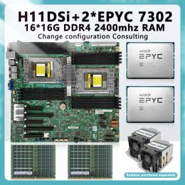 Cartes mères H11DSI pour Socket SP3 Carte mère + 2 * EPYC 7302 16C / 32T 155W Processeur CPU TDP + 16 * 16GB = 256 Go RAM DDR4 2400MHz Mémoire Recc