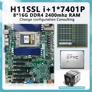 Cartes mères H11SSLI SP3 Carte mère + 1 * 7401p 24c / 48t 155W Processeur CPU + 8 * 16 Go = 128 Go RAM DDR4 2400MHz Mémoire Recc Epyc 7401p pour H11SSL I