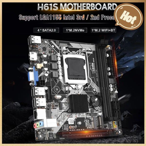 Cartes mères H61 Desktop Motherboard DDR3 MEMORY 16 Go LGA1155 PC Motherboard Core i3 i5 I7 CPU VGA MANED Board HDMICOMPATIBLE RJ45 SATA USB2.0