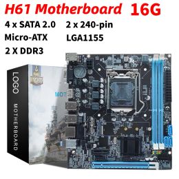 Cartes mères H61 jeu Motherboard 16 Go Microatx PC Computer Motherboard LGA1155 2 X DDR3 CPU 4 X SATA 2.0 REALTEK 10/100 MBPS LAN à bord