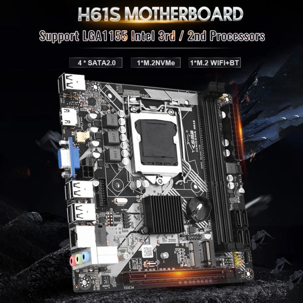 Placas base H61 LGA1155 Desktop Mainbord M.2 NVME Desktop Motherboard DDR3 Memoria 16GB Wifi M.2 Interfaz Core i3 i5 I7 CPU RJ45 SATA USB2.0