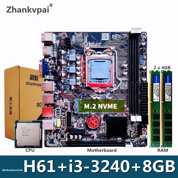 Placas base H61 LGA1155 Tapa placa base de escritorio para Intel Conjunto con Core Duo de 3.3GHz CPU I33240 DDR3 COMPUTADORA DE MEMORIA DE 8GB Montar