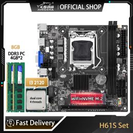 Moederborden H61 moederbordkit met Core I3 2120 CPU en 2*4GB = 8GB DDR3 Memory Vga Placa Mae NVMe M.2 WiFi M.2 LGA 1155 H61S Set