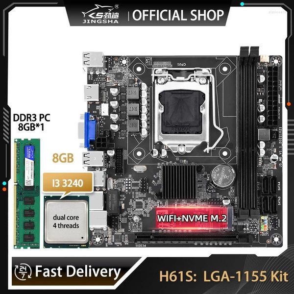 Cartes mères H61 Kit de carte mère avec processeur Core I3 3240 et mémoire DDR3 8 Go VGA Placa Mae NVME M.2 WIFI LGA 1155 H61S Set