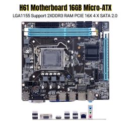 Placas base H61 placa base LGA1155 SOPORTE 2XDDR3 RAM PCIE 16X 16GB Microatx PC Parrard