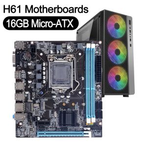 Cartes mères H61 Cartes mères LGA 1155 DDR3 Mémoire 16 Go Matx Desktop MainBord pour LGA1155 Socket Core i3 i5 i7 CPU HD VGA Principal Board