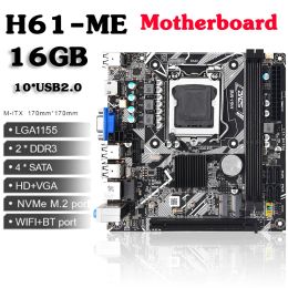 Cartes mères H61ME 16GB MINI ITX Motorboard LGA 1155 Prise en charge des ports Bluetooth Bluetooth NVME et WiFi H61 MAE 1155 Office PC DDR3 Base 1155