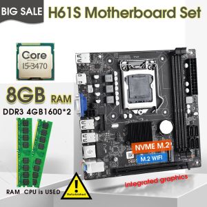 Moederborden H61S Desktop Motherboard LGA1155 Set met Intel Core I5 3470 CPU en 2PCS X 4GB = 8 GB 1600MHz DDR3 DDR3 Desktop Memory Kit