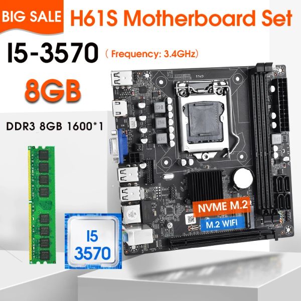 Cartes mères H61S Desktop Motherboard LGA1155 SET avec Intel Core i5 3570 et 1PCS x 8 Go = 8 Go 1600MHz DDR3 Mémoire de bureau