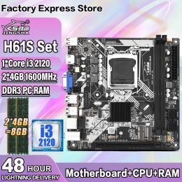 Moederborden H61S LGA 1155 PC -moederbord ingesteld met Intel Core I3 2120 CPU en 2*4GB DDR3 1600MHz Memory H61 Plaat PC Gamer Placa Mae Kit