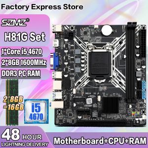 Placas base H81 LGA 1150 Kit de placa base con Core i5 4670 Procesador+2*8GB = 16GB DDR3 Memoria HD Graphics 4600 Placa Placa 1150 PC Gaming Placa