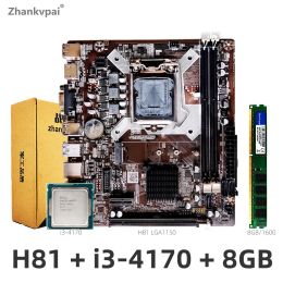 Cartes mères H81 LGA 1150 Carte mère avec Intel Core i34170 CPU 3,7 GHz Double support + 8 Go DDR3 RAM USB3.0 VGA M.2