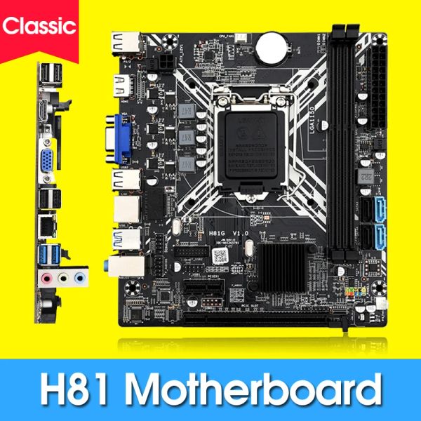 Placas base H81 placa base Intel LGA 1150 placa base con doble canal DDR3 de hasta 16 GB admite Intel I3 / I5 / I7 / Celeron / Pentium CPU