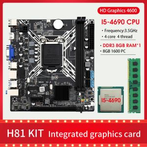 Cartes mères H81 Kit de carte mère LGA 1150 avec Core i5 4690 Processeur DDR3 8 Go 1600MHz PC RAM Memory USB3.0 SATA3.0 Card graphique intégrée