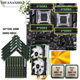 Moederborden Huananzhi X7916D Moederbord Set 480G SATA SSD Dual CPU Intel Xeon E5 2697 V2 2,7 GHz 24Core CPU -koelers 512G RAM 16*32G REG ECC