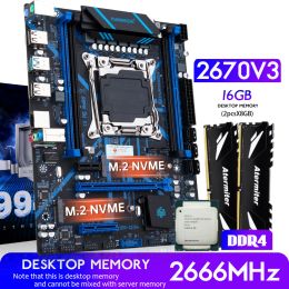 Cartes mères Huananzhi X99 QD4 Carte mère avec kit combo Ensemble Xeon E5 2670 V3 16GB 2666MHz (2 * 8G) DDR4 Mémoire de bureau NVME NGFF USB 3.0