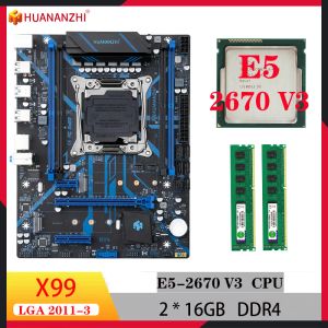 Cartes mères Huananzhi X99 QD4 Carte mère avec ensemble de processeurs 2 * 16 Go DDR4 RAM XEON E5 2670V3 Boards Mother Kit PC Gamer LGA 20113 pour calcul