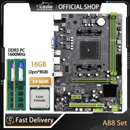 Cartes mères Jingsha AMD A88 Ensemble de carte mère avec processeur Athlon X4 860K et 16 Go DDR3 AMD MEMORY PLACA MAE FM2 FM2 + A88X COMBO Motorard