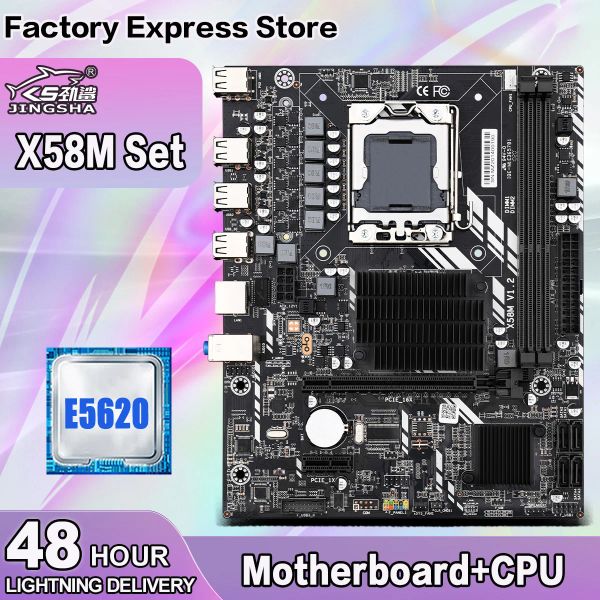Cartes mères Jingsha X58 LGA1366 Kit de carte mère avec Xeon E5620 CPU Prise en charge Reg ECC DDR3 jusqu'à 32 Go USB2.0 Double canaux Mobo PCIe x16 SATA