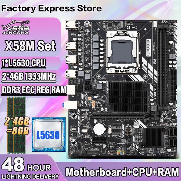 Cartes mères Kit de carte mère Jingsha X58 avec Xeon L5630 CPU et 2 * 4 = 8 Go 1333MHz DDR3 RAM LGA 1366 X58 Double canaux Mobo PCIe X16 SATA USB