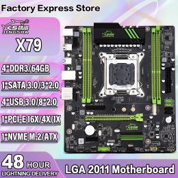 Cartes mères Jingsha X79 LGA 2011 CPU CPU Motorard ATX USB3.0 SATA3 PCIE NVME M.2 SSD Quad Channels Prise en charge E5 V1V2 CPU PCIE 16X DDR3 64 Go