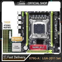 Cartes mères Kit Jingsha X79 Motherboard LGA 2011 avec E5 2620V2 CPU et DDR3 4x4GB = 16 Go ECC RAM Soutien NVME M.2 Placa Mae LGA2011