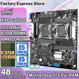 Moederborden Jingsha X99 Dual Motherboard Intel Dual met Intel Xeon E5 2699 V4*2 met 8*32GB DDR4 ECC Memory Combo Kit LGA 2011v3/4 M.2 SSD