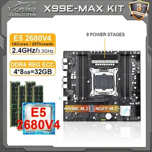 Cartes mères Jingsha X99 E-MAX Motherboard LGA 2011 V3 Xeon Kit avec E5 2680 V4 CPU 4 8 Go DDR4 RAM Quad Channel Processeur