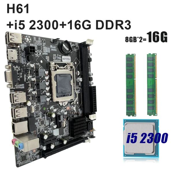 Cartes mères Keyiyou LGA 1155 H61 Ensemble de carte mère avec processeur I5 2300 et DDR3 16 Go PC RAM 1600MHz Mémoire combo VGA HDMI PORT