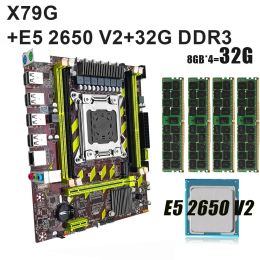 Cartes mères Keyiyou LGA2011 X79G Carte mère avec Xeon E5 2650 V2 CPU 4 * 8GB = 32GB DDR3 1600MHZ REG ECC RAM RAM KIT KIT KIT NVME SATA USB