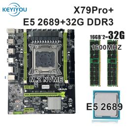 Cartes mères Keyiyou X79 Pro Set à carte mère avec LGA2011 Combos 2PCS * 16 Go = 32 Go 1600 Mémoire DDR3 RAM 1600MHZ12800R DDR3 XEON 2689 CPU