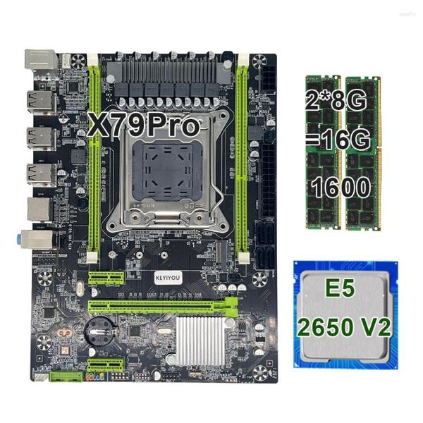 Cartes mères Keyiyou X79 Pro carte mère avec XEON E5 2650 V2 CPU 2 8GB 16GB DDR3 1600MHZ ECC REG RAM mémoire Combo Kit NVME SATA servir