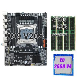 Placas base Keyiyou X99 V205 Combo de placa base Xeon E5 2660 V4 Procesador de kit DDR4 32GB RAM 2133MHz Memoria LGA 20113 CPU NVME M.2 Cuatro canales