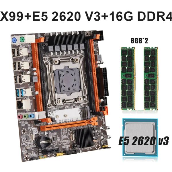 Kit de placas base Xeon X99 LGA 20113 Placa base E5 2620V3 y 2*8GB DDR4 2133MHz Soporte de memoria REG ECC M.2 NVME USB SATA PCIE X99