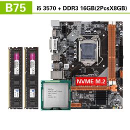 Cartes mères Kllisre B75 Kit Ensemble de carte mère avec Core i5 3570 2 x 8 Go = 16 Go 1600MHz DDR3 Mémoire de bureau NVME M.2 USB3.0 SATA3